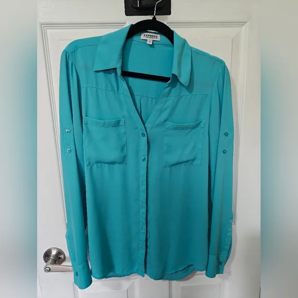 Express Turquoise Button-Down Shirt - Picture 1 of 3